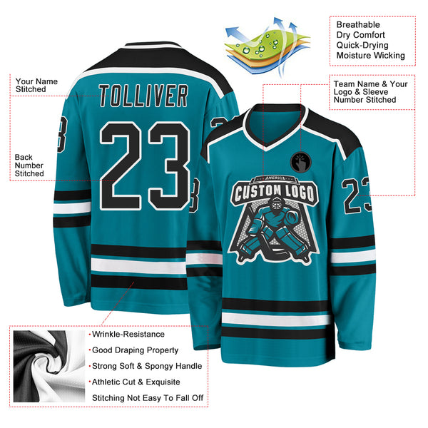 Cheap Custom Black Teal-White Hockey Jersey Free Shipping – CustomJerseysPro