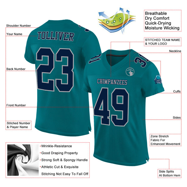 Cheap Custom Navy White-Teal Mesh Authentic Football Jersey Free