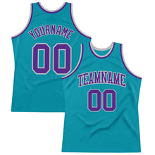 Laden Sie das Bild in den Galerie-Viewer, Custom Teal Purple-Gray Authentic Throwback Basketball Jersey
