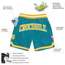 Загрузить изображение в средство просмотра галереи, Custom Teal Gold-White Authentic Throwback Basketball Shorts
