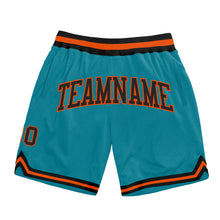 Загрузить изображение в средство просмотра галереи, Custom Teal Black-Orange Authentic Throwback Basketball Shorts
