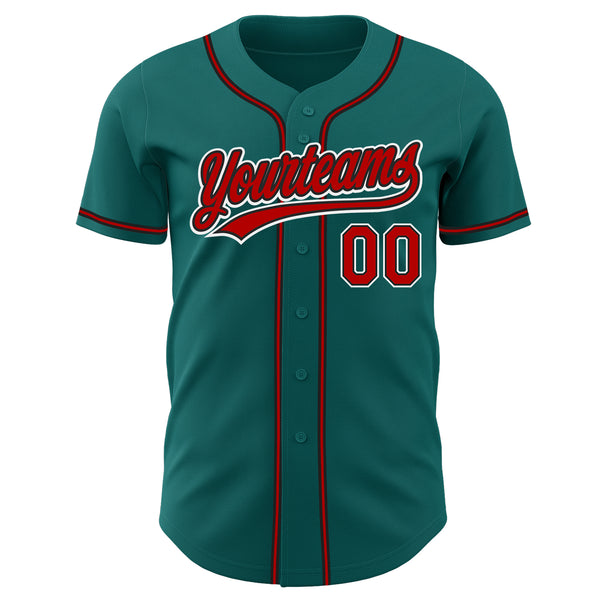 Custom Teal Red-Black Authentic Baseball Jersey Discount