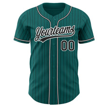 Load image into Gallery viewer, Custom Teal Black Pinstripe Black-White Authentic Baseball Jersey
