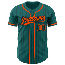 Load image into Gallery viewer, Custom Teal Black Pinstripe Orange Authentic Baseball Jersey
