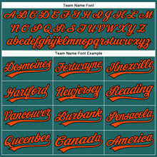 Load image into Gallery viewer, Custom Teal Black Pinstripe Orange Authentic Baseball Jersey
