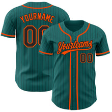 Load image into Gallery viewer, Custom Teal Black Pinstripe Orange Authentic Baseball Jersey
