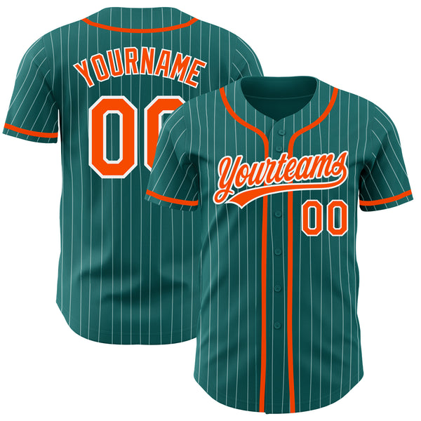 Custom Pinstripe Baseball Jersey Teal White Orange-White Authentic