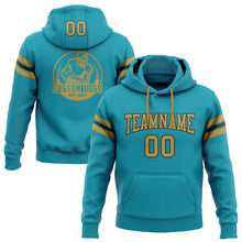 Загрузить изображение в средство просмотра галереи, Custom Stitched Teal Old Gold-Black Football Pullover Sweatshirt Hoodie
