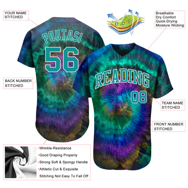 Custom Tie Dye Aqua-Black 3D Authentic Baseball Jersey Discount