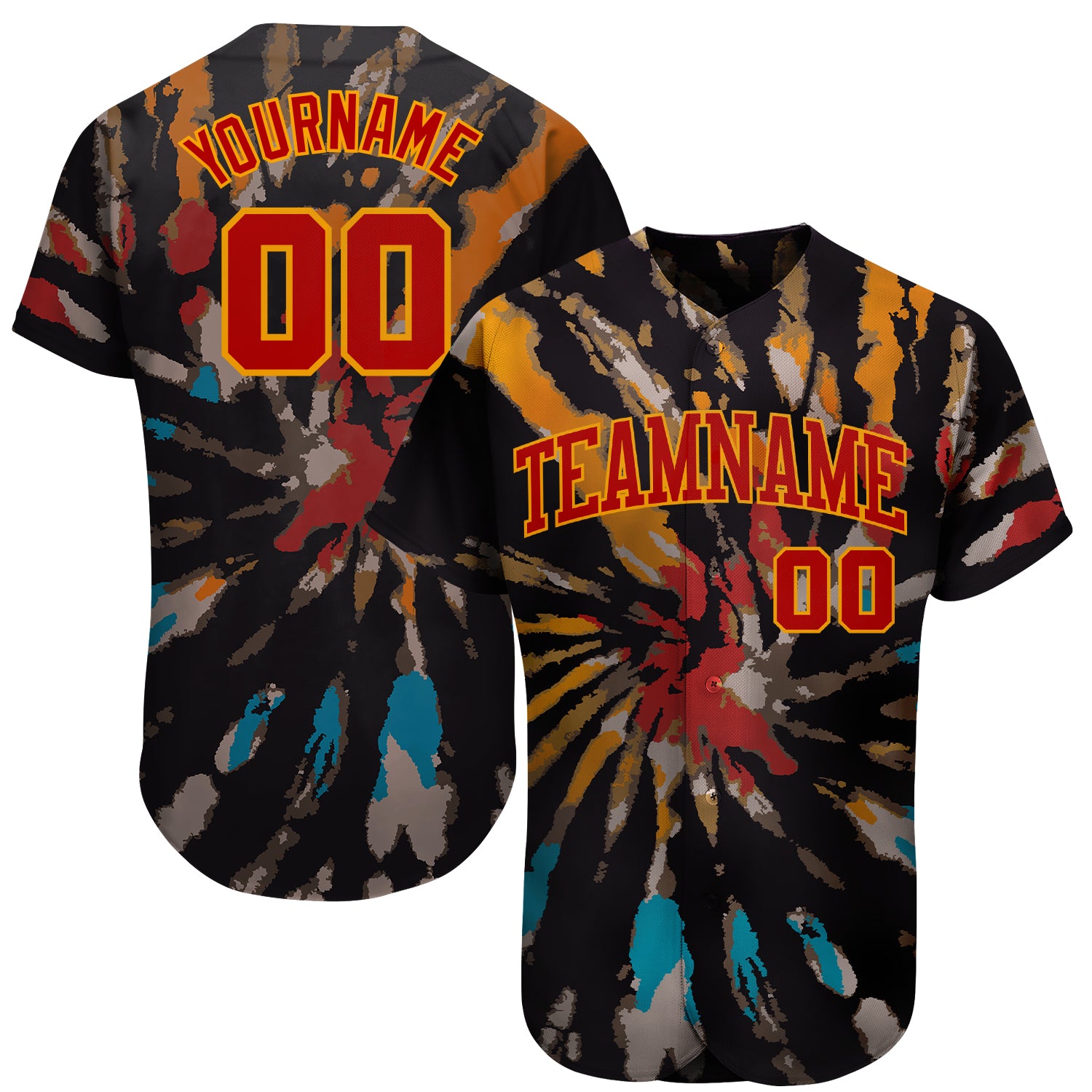 Cheap Custom Tie Dye Red-Gold 3D Authentic Baseball Jersey Free Shipping –  CustomJerseysPro