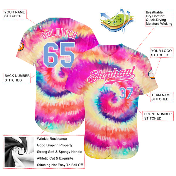 Custom Tie Dye Light Blue-White 3D Authentic Baseball Jersey Discount