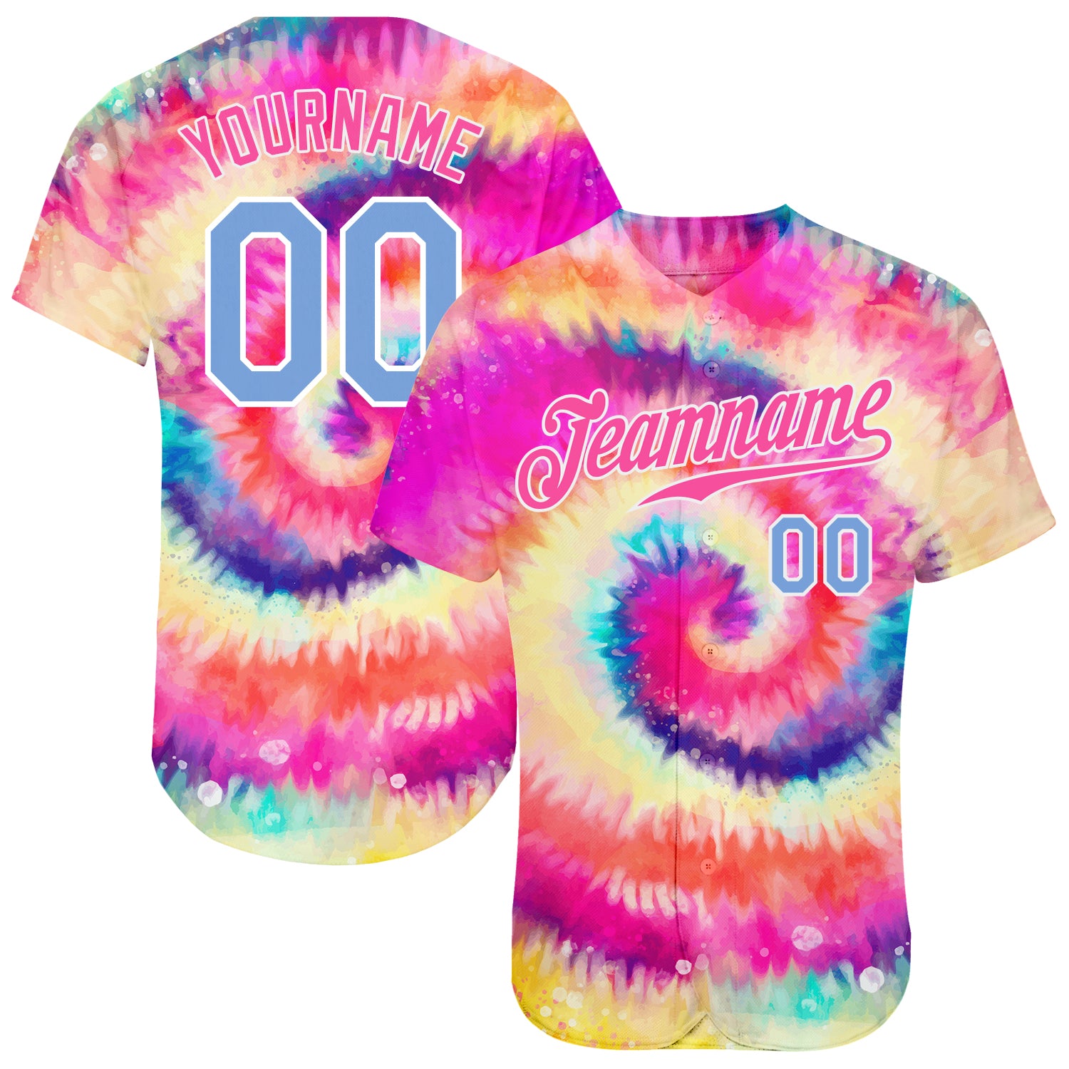 Cheap Custom Tie Dye Light Blue-Pink 3D Rainbow Authentic Baseball