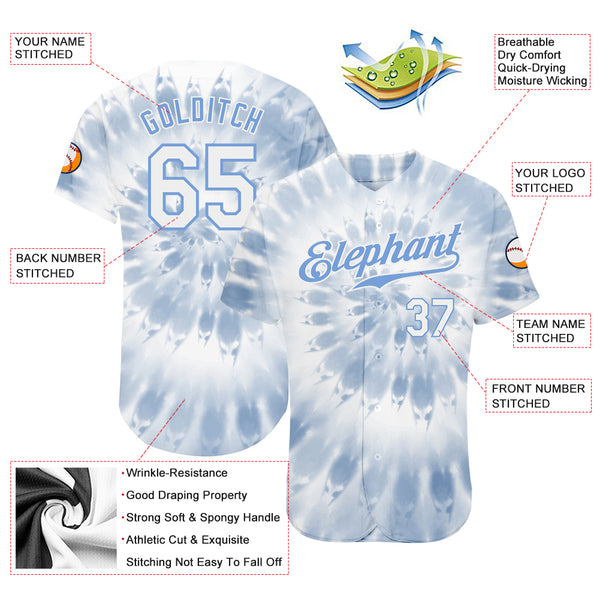 Custom Tie Dye Light Blue-White 3D Authentic Baseball Jersey Discount