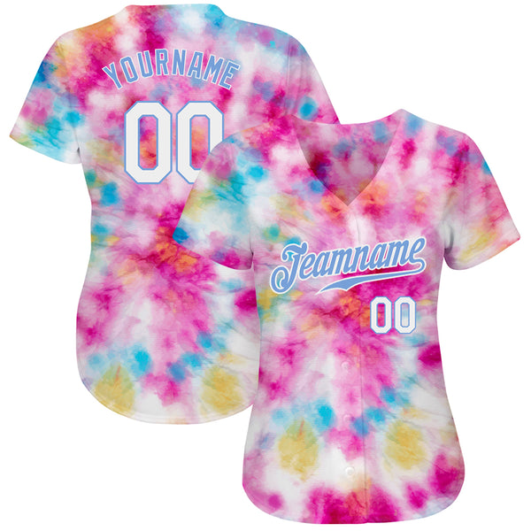 Cheap Custom Tie Dye Light Blue-White 3D Authentic Baseball Jersey Free  Shipping – CustomJerseysPro