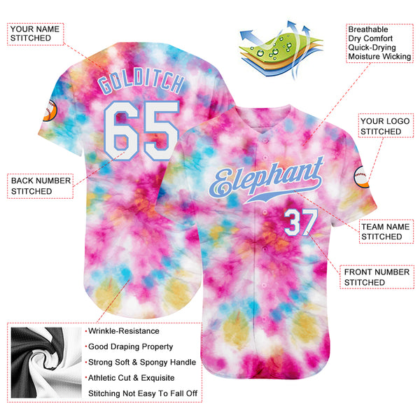 Cheap Custom Tie Dye Light Blue-White 3D Authentic Baseball Jersey