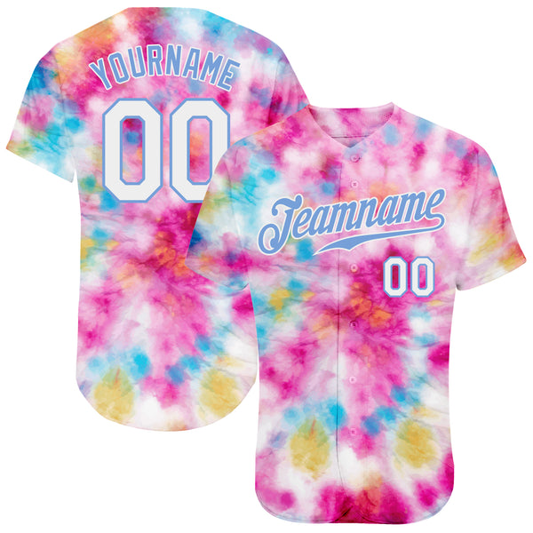 Cheap Custom Tie Dye Light Blue-White 3D Authentic Baseball Jersey Free  Shipping – CustomJerseysPro