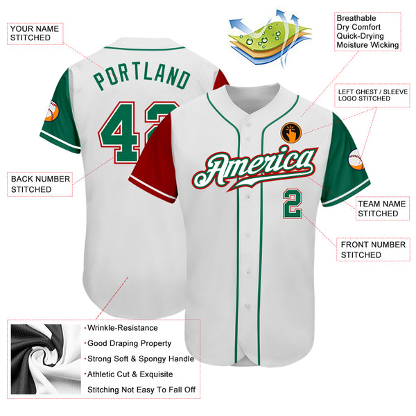 Custom Baseball Jersey White Kelly Green-Red Authentic Two Tone