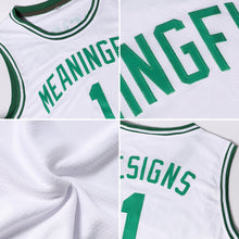 Laden Sie das Bild in den Galerie-Viewer, Custom White Kelly Green Authentic Throwback Basketball Jersey
