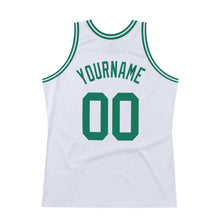 Laden Sie das Bild in den Galerie-Viewer, Custom White Kelly Green Authentic Throwback Basketball Jersey
