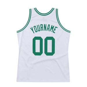 Custom White Kelly Green Authentic Throwback Basketball Jersey