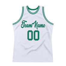 Laden Sie das Bild in den Galerie-Viewer, Custom White Kelly Green Authentic Throwback Basketball Jersey
