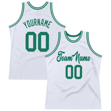 Laden Sie das Bild in den Galerie-Viewer, Custom White Kelly Green Authentic Throwback Basketball Jersey
