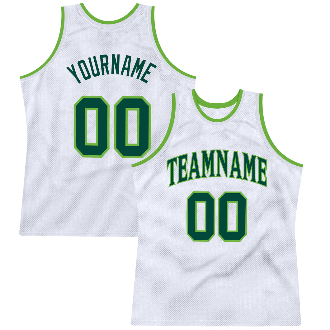 Custom Neon Green White V-Neck Basketball Jersey