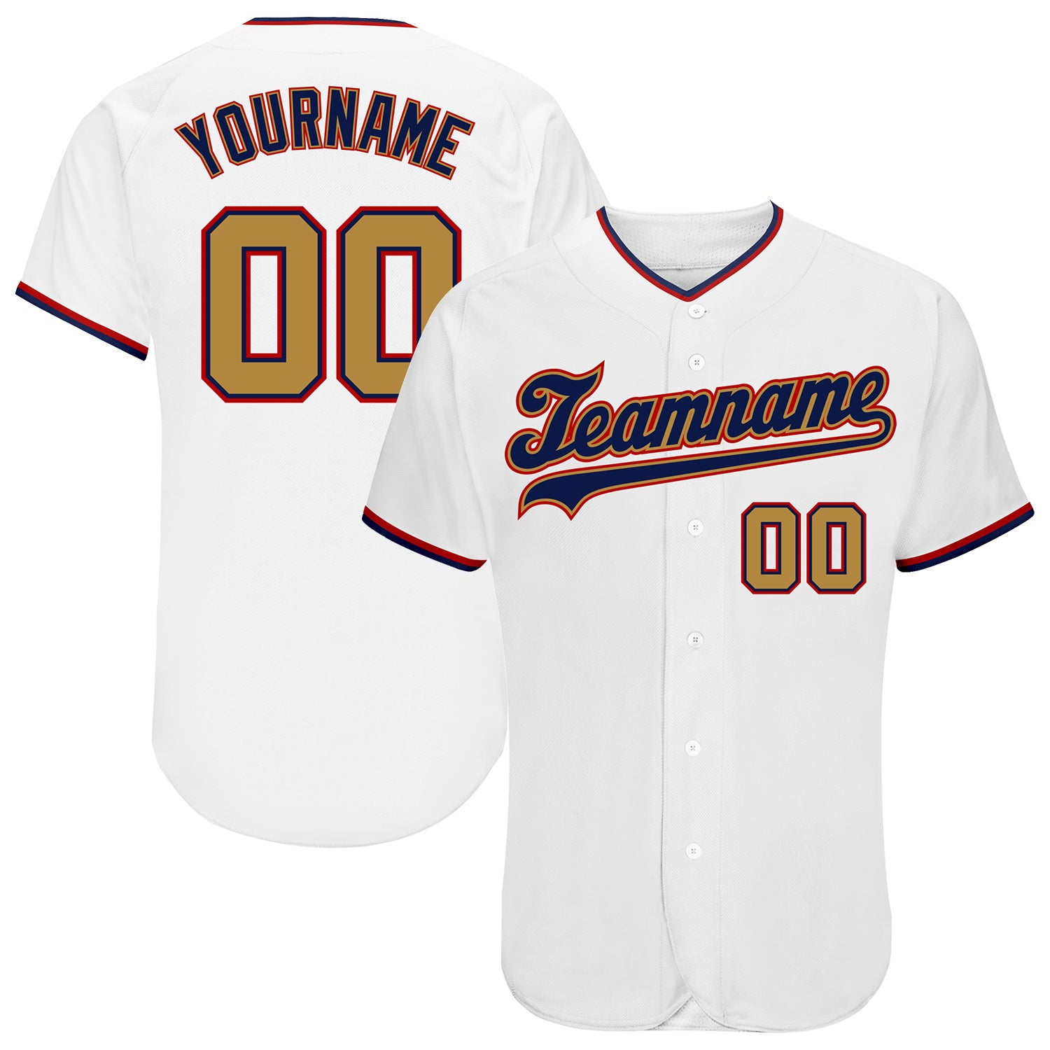 Cheap Custom White Old Gold Navy-Orange Authentic Baseball Jersey