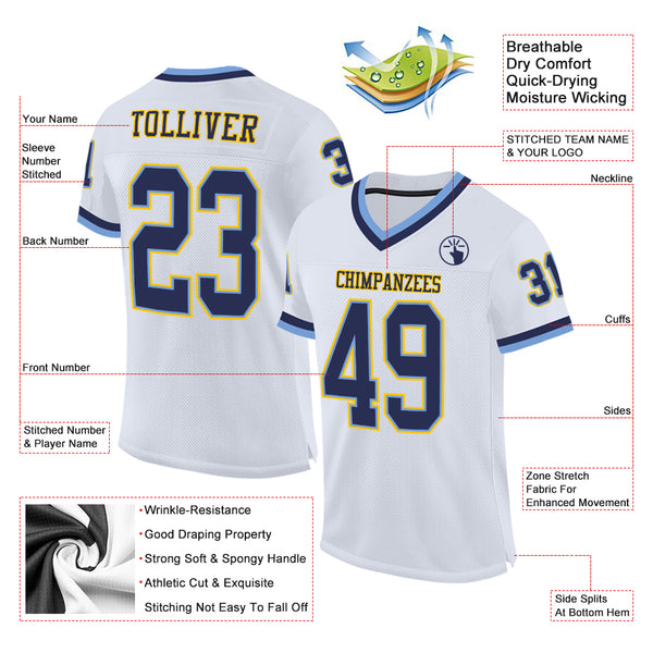 Cheap Custom Navy White-Light Blue Mesh Authentic Throwback Football Jersey  Free Shipping – CustomJerseysPro