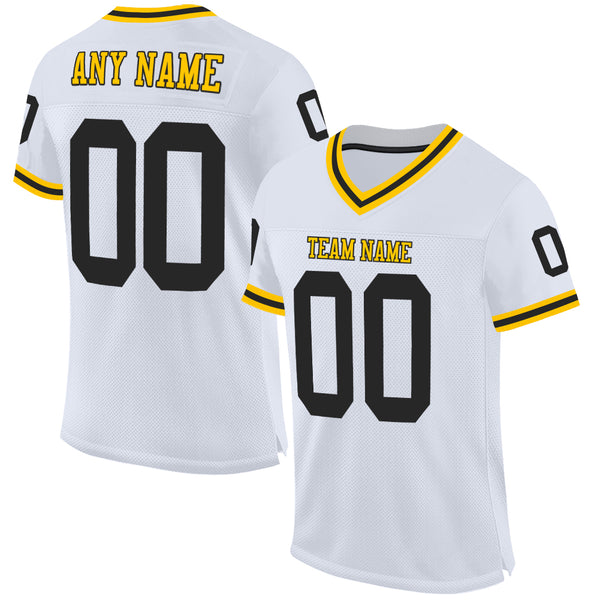 Custom Gold Black-White Mesh Authentic Throwback Football Jersey