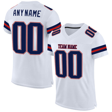 Custom White Navy-Scarlet Mesh Authentic Football Jersey