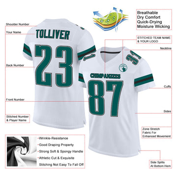 Custom White Midnight Green-Black Mesh Authentic Football Jersey