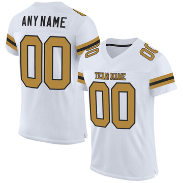 Custom White Old Gold-Black Mesh Authentic Football Jersey