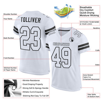 Custom White White-Black Mesh Authentic Football Jersey