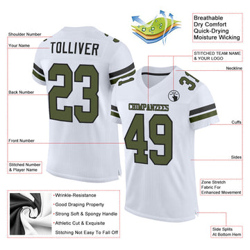 Custom White Olive-Black Mesh Authentic Football Jersey