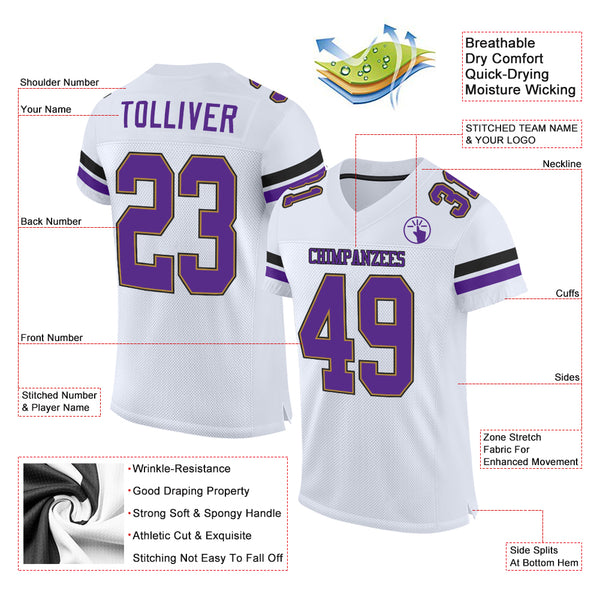 Custom Purple White-Gold Mesh Authentic Football Jersey Football