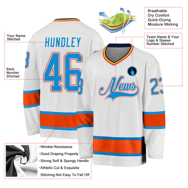 Cheap Custom White Blue-Orange Hockey Jersey Free Shipping