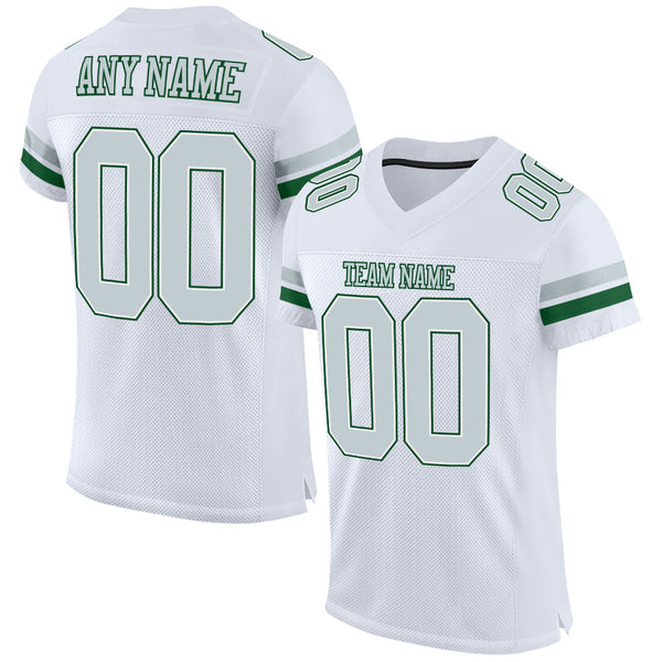 Cheap Custom White Silver-Green Mesh Authentic Football Jersey