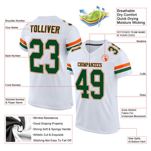 Custom White Green-Orange Mesh Authentic Football Jersey