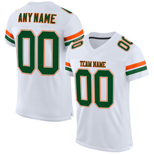 Custom White Green-Orange Mesh Authentic Football Jersey