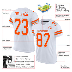 Custom White Orange-Gray Mesh Authentic Football Jersey