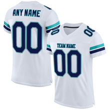 Load image into Gallery viewer, Custom White Navy-Aqua Mesh Authentic Football Jersey
