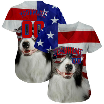 Custom White Red-Royal 3D American Flag Fashion Authentic Baseball Jersey