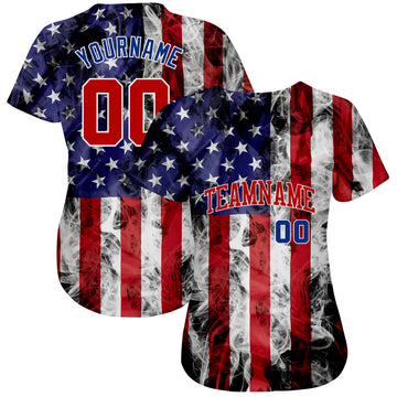 Custom White Red-Royal 3D American Flag Fashion Authentic Baseball Jersey