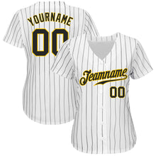 Загрузить изображение в средство просмотра галереи, Custom White Black Pinstripe Black-Gold Authentic Baseball Jersey
