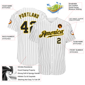 Custom White Black Pinstripe Black-Gold Authentic Baseball Jersey