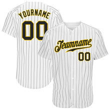 Загрузить изображение в средство просмотра галереи, Custom White Black Pinstripe Black-Gold Authentic Baseball Jersey
