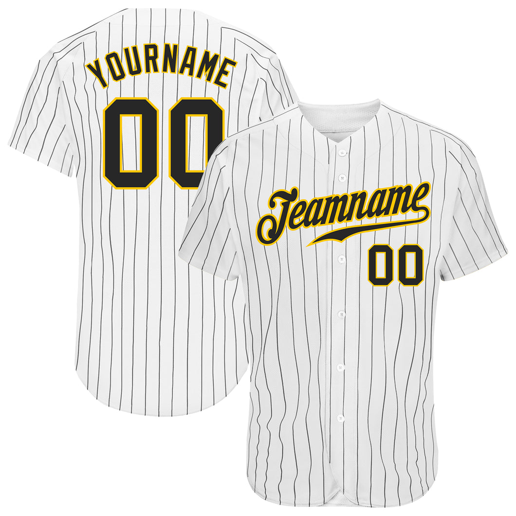 Custom Black Gold Pinstripe Black-Gold Authentic Baseball Jersey Discount