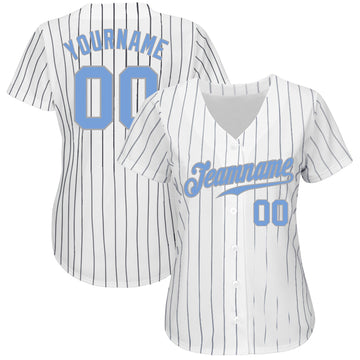 Custom White Navy Pinstripe Light Blue-Gray Authentic Baseball Jersey