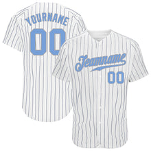 Загрузить изображение в средство просмотра галереи, Custom White Navy Pinstripe Light Blue-Gray Authentic Baseball Jersey
